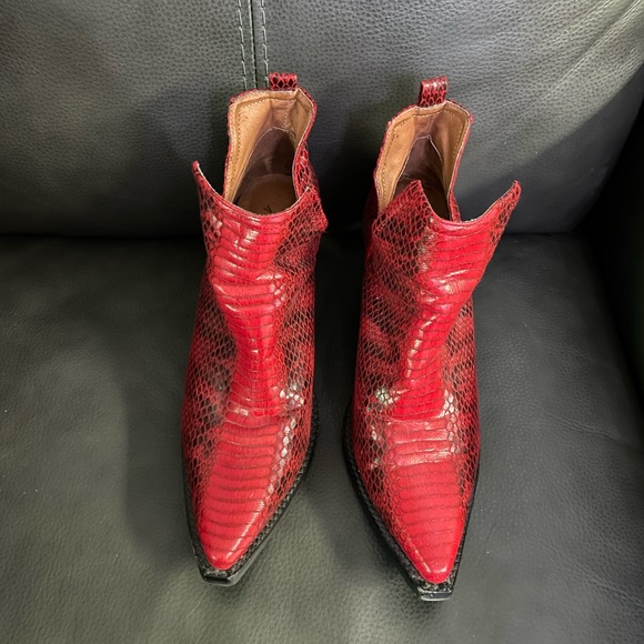 Jeffrey Campbell Shoes - Free People x Jeffrey Campbell Red Snakeskin Booties